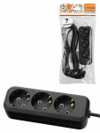 Удлинитель 3 гнезда, 7 метров, с/з, 10 А, 2300 Вт, черный, НАРОДНЫЙ