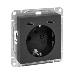 Розетка с USB-C - 2шт, 16А, с З/К со шторками, чёрный Эпика EKF