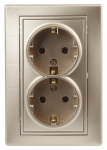 Розетка Intro Plano 1-205-04 с заземлением двойная 2X2P+E Schuko, 16А-250В, IP20, СУ, шампань Розетка Intro Plano 1-205-04 с заземлением двойная 2X2P+E Schuko, 16А-250В, IP20, СУ, шампань