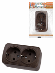 Розетка двойная 2П+3 открытой установки IP20 16А, венге "Дача" Народная Розетка двойная 2П+3 открытой установки IP20 16А, венге "Дача" Народная
