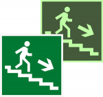 Знак эвакуационный E 13 "Направление к эвакуационному выходу по лестнице вниз направо" 200х200 мм, пленка самоклеящаяся с фотолюминесцентным покрытием