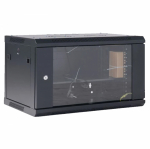 Настенный телекоммуникационный шкаф 19" 9U 550x400мм, дверь стекло, с задней стенкой, разборный, черный (RAL 9005) REXANT