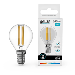 Лампа светодиод 8Вт Шар Е14 4100К 540Лм филамент прозр Gauss Filament Elementary (1/10/100) Лампа светодиод 8Вт Шар Е14 4100К 540Лм филамент прозр Gauss Filament Elementary (1/10/100)