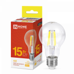 Лампа светодиод 15Вт груша А60 Е27 3000К 1480Лм филамент прозр deco IN HOME (1/10/50)