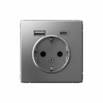 Розетка 1гн c З/К+2хUSB typeА+ typeС с/у сталь механизм 16А ArtGallery Systeme Electric (1/8/16)