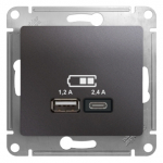 Розетка 2гн USB+USB typeА+ typeС с/у графит механизм 5В/2,4А 2х5В/1,2А Glossa Systeme Electric(1) Розетка 2гн USB+USB typeА+ typeС с/у графит механизм 5В/2,4А 2х5В/1,2А Glossa Systeme Electric(1)