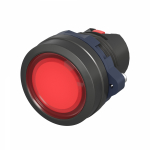 Фронтальная часть нажимной кнопки плоск., 1 упр. элемент цвет красный с круг. линзой, с подсветкой, без фиксации, DKC