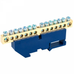 Шина "N" нулевая с синим изолятором на DIN-рейку 8x12мм стойка бол. 14 групп REXANT
