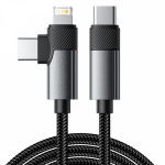 Кабель 2в1 Type-C, Type-C, Lightning 65Вт, 1м, в черной нейлоновой оплетке REXANT Кабель 2в1 Type-C, Type-C, Lightning 65Вт, 1м, в черной нейлоновой оплетке REXANT