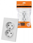 Розетка двойная 2П+З 16А 250В с защ. шт. белая "Сенеж" TDM Розетка двойная 2П+З 16А 250В с защ. шт. белая "Сенеж" TDM