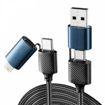 Кабель 4в1 USB-A, Type-C, Type-C, Lightning 65Вт, 1м, в черной нейлоновой оплетке REXANT