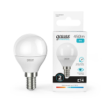 Лампа светодиод 6Вт Шар Е14 4100К 450Лм матовая Gauss Elementary 1/10/100