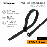 Хомут нейлоновый чер КСС 3,6х200 (100шт/упак) Proconnect (1/10/200)
