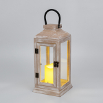 Фонарь декоративный со свечкой, корпус из дерева, бежевый, 15x15x38cм, теплый белый NEON-NIGHT