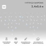 Гирлянда Айсикл (бахрома) 2,4х0,6 м, белый провод, 220В, диоды белые, Neon-Night
