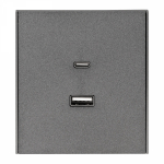 Розетка 1гн USB+tapeC шторки с/у графит механизм с рамкой 5В/2,4А 5В/3А быстрая зарядка MIELE STRONG 16А KRANZ (1/80)