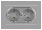 Розетка Intro Accent 6-205-03 2X2P+E Schuko, 16А-250В, IP20, СУ, AL/CU, алюминий Розетка Intro Accent 6-205-03 2X2P+E Schuko, 16А-250В, IP20, СУ, AL/CU, алюминий