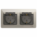 Розетка 2гн с З/К с крыш. шторки с/у молочный в сборе 16А IP44 Glossa Systeme Electric (1/10/60)