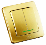 Выкл 2-клавиш. с подсветкой LED в сборе 16А 250В с/у золото глянц. IP20 HEGEL Выкл 2-клавиш. с подсветкой LED в сборе 16А 250В с/у золото глянц. IP20 HEGEL