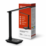 Светильник настольный светодиод 12Вт 3000-6500К 600Лм под кожу сенсор-диммер, подставка под телефон, адаптер черный ССО-06Ч IN HOME (1/30)