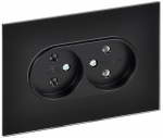 Розетка 2гн без З/К с/у стекло черный в сборе для плоской вилки 10А SK-R03Bl SKANDY IEK (1/10/100)