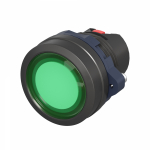 Фронтальная часть нажимной кнопки плоск., 1 упр. элемент цвет зеленый с круг. линзой, с подсветкой, без фиксации, DKC