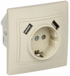 Розетка 1гн с З/К+2хUSB шторки с/у крем 16А 2,1А РЮш10-1-ККм Кварта GENERICA IEK (1/7/140)