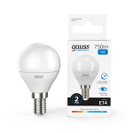 Лампа светодиод 10Вт Шар Е14 6500К 750Лм матовая Gauss Elementary 1/10/100