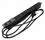 Hyperline SHE19-8IEC-S-2.5EU Блок розеток для 19" шкафов, горизонтальный, с выключателем с подсветкой, 8хIEC 320 C13, 16A, 250В, кабель питания 3х1.5м