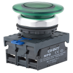 Кнопка упр. "Грибок" Φ40мм NP8-01MD/13 подсвет., самовозв., зелен., AC110-230В, 1НЗ, IP65  CHINT (1)