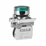 Кнопочный выкл. в сборе плоск., 2 упр. элемента зеленый круг. линза, 1НО IP65 с подсветкой, без фиксации, КЭАЗ