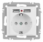 Розетка Intro Accent 6-410-01 P+E Schuko со шторками, 16А-250В + 2хUSB, IP20, СУ, белый