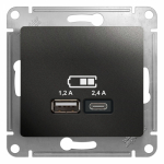 Розетка 2гн USB+USB typeА+ typeС с/у антрацит механизм Glossa Systeme Electric(1) Розетка 2гн USB+USB typeА+ typeС с/у антрацит механизм Glossa Systeme Electric(1)