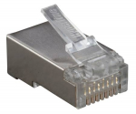 Hyperline PLUG-8P8C-U-C6-SH-100 Разъем RJ-45(8P8C) под витую пару, категория 6 (50 µ"/ 50 микродюймов), экранированный, универсальный (для одножильног