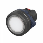 Фронтальная часть нажимной кнопки плоск., 1 упр. элемент цвет белый с круг. линзой, с подсветкой, без фиксации, DKC