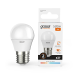 Лампа светодиод 8Вт Шар Е27 3000К 520Лм матовая Gauss Elementary 1/10/100 Лампа светодиод 8Вт Шар Е27 3000К 520Лм матовая Gauss Elementary 1/10/100