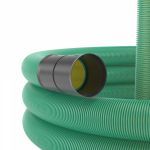 Труба гибкая двустенная дренажная д.90мм, класс SN8, перфорация 360 град., цвет зеленый Труба гибкая двустенная дренажная д.90мм, класс SN8, перфорация 360 град., цвет зеленый