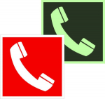 Знак F 05 "Телефон для использования при пожаре" (в том числе телефон прямой связи с пожарной охраной) 200х200 мм, пленка самоклеящаяся с покрытием фо