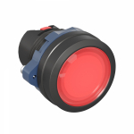 Фронтальная часть нажимной кнопки плоск., 1 упр. элемент цвет красный с круг. линзой, с подсветкой, с фиксацией, DKC