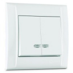 Выключатель 2кл с подсв с/у белый IP20 Defne Makel (1/12/120)