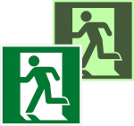 Знак эвакуационный E 01-01 "Выход здесь" (левосторонний) 200х200 мм, металл с покрытием фотолюминесцентным ГОСТ Р 12.4.026-2001 EKF