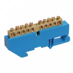 Шина "N" нулевая с синим изолятором на DIN-рейку 6x9мм стойка бол. 10 групп REXANT