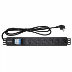 Блок распределения питания для 19" шкафов, 16A  6 Х Shuko,автоматический выключатель 2Р, вх. разъём Schuko