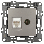 Розетка ЭРА Серия 12 12-3110-16 комбинированная RJ45+TV, титан Розетка ЭРА Серия 12 12-3110-16 комбинированная RJ45+TV, титан