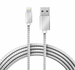 USB кабель для iPhone 5/6/7 моделей, шнур в металлической оплетке, серебристый REXANT (1/10/100)