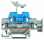 Зажим клеммный проходной 74мм размер ячейки 5мм на DIN-рейку 2 уровня сечение провода 2.5мм² 20А 500В термопласт Wago
