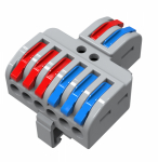 Клемма СМК 2x3D проxодная разветвительная 2 полюса на DIN-рейку (0,08-4 мм²) (1 ввод, 3 вывода на полюс) серая (25 шт/уп) REXANT