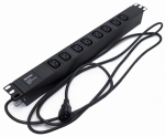 Hyperline SHE19-8IEC-2.5IEC Блок розеток для 19" шкафов, горизонтальный, 8хIEC 320 C13, 10A, 250В, кабель питания 3х1.0мм2, длина 2.5 м, с вилкой IEC