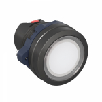 Фронтальная часть нажимной кнопки плоск., 1 упр. элемент цвет белый с круг. линзой, с подсветкой, с фиксацией, DKC