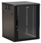 Hyperline TWB-FC-1245-GP-RAL9004 Шкаф настенный 19-дюймовый (19"), 12U, 662x600х450мм, стеклянная дверь с перфорацией по бокам, ручка с замком, с возм